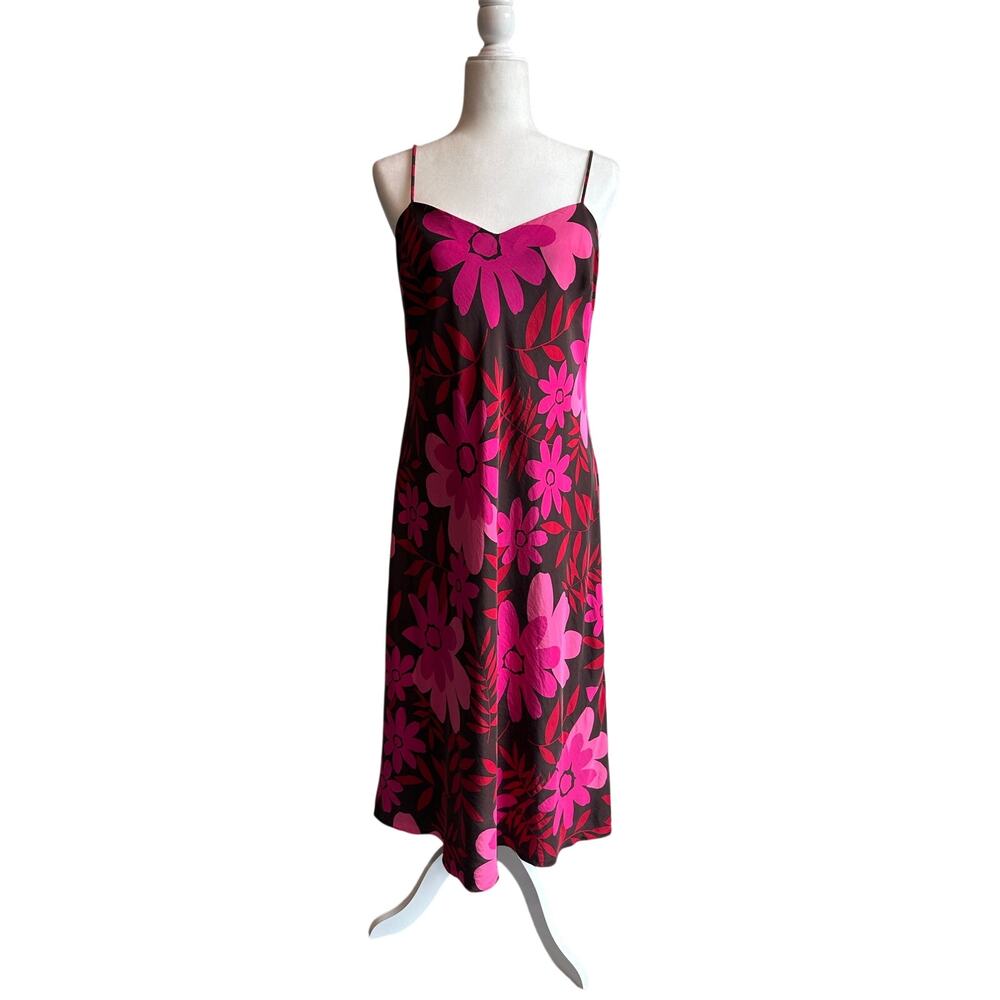 Vintage Y2K 90s Silk Slip Dress Spaghetti Strap V-neck Floral INC Pink 12
